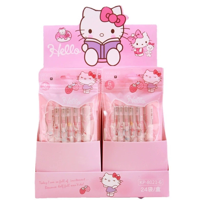 

Sanrio 12-144pcs Gel Pen Cartoon Hello Kitty Kuromi Cute Student Stationery Pens 0.5 Black Kawaii School Children Write Pen Gift
