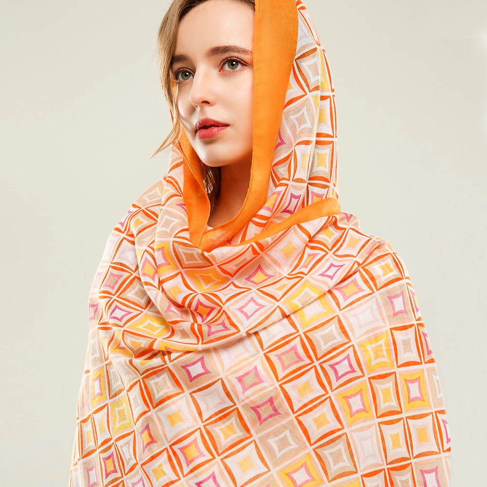 

Женский хлопковый хиджаб с квадратным принтом, Пляжная шаль от солнца в мусульманском стиле, модная дизайнерская Бандана с бахромой, роскош...