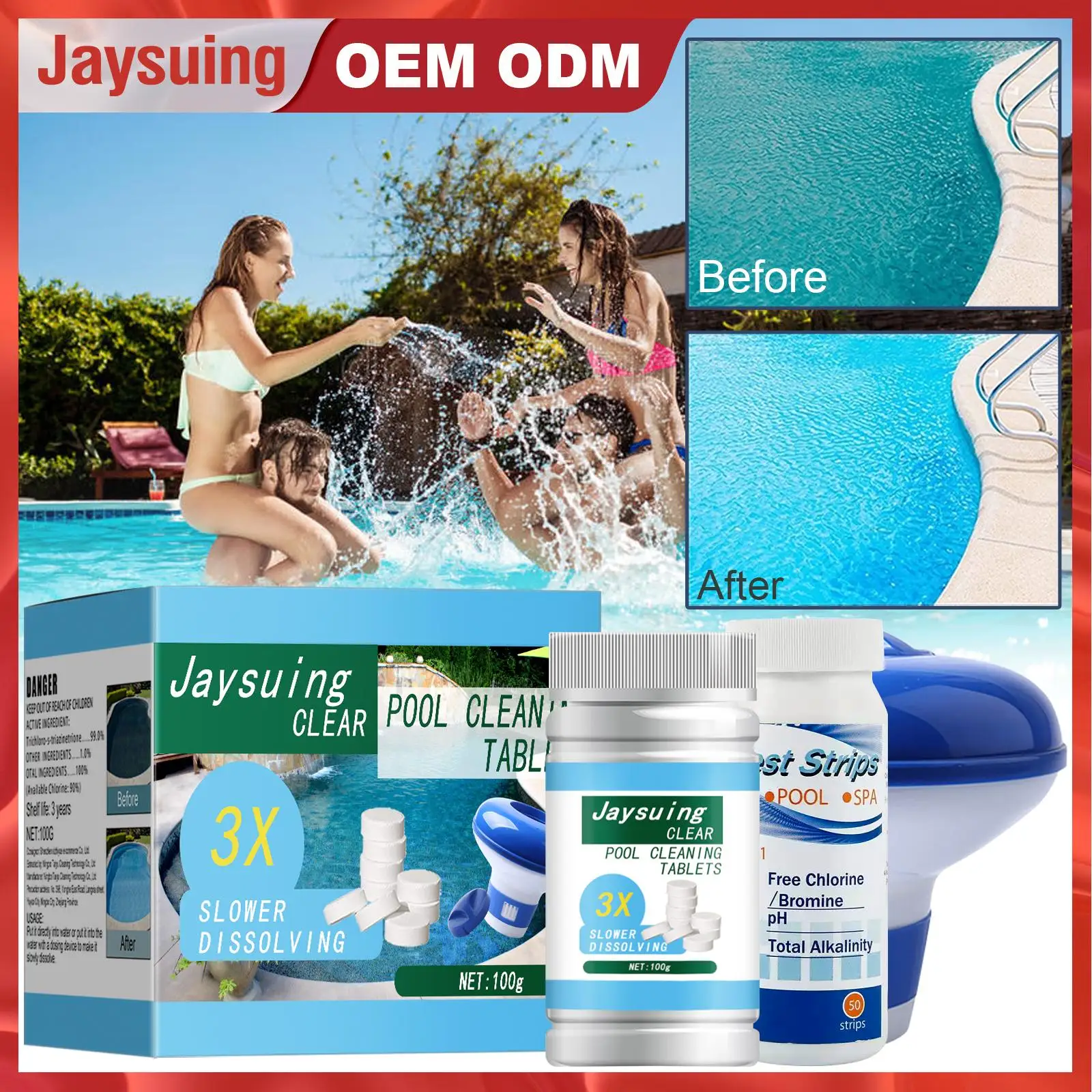 

Pool Cleaning Tablets Floating Dispenser PH Test Paper Kit For Pools Spa Hot Tub Multifunctional Pool Cleaning Accessories