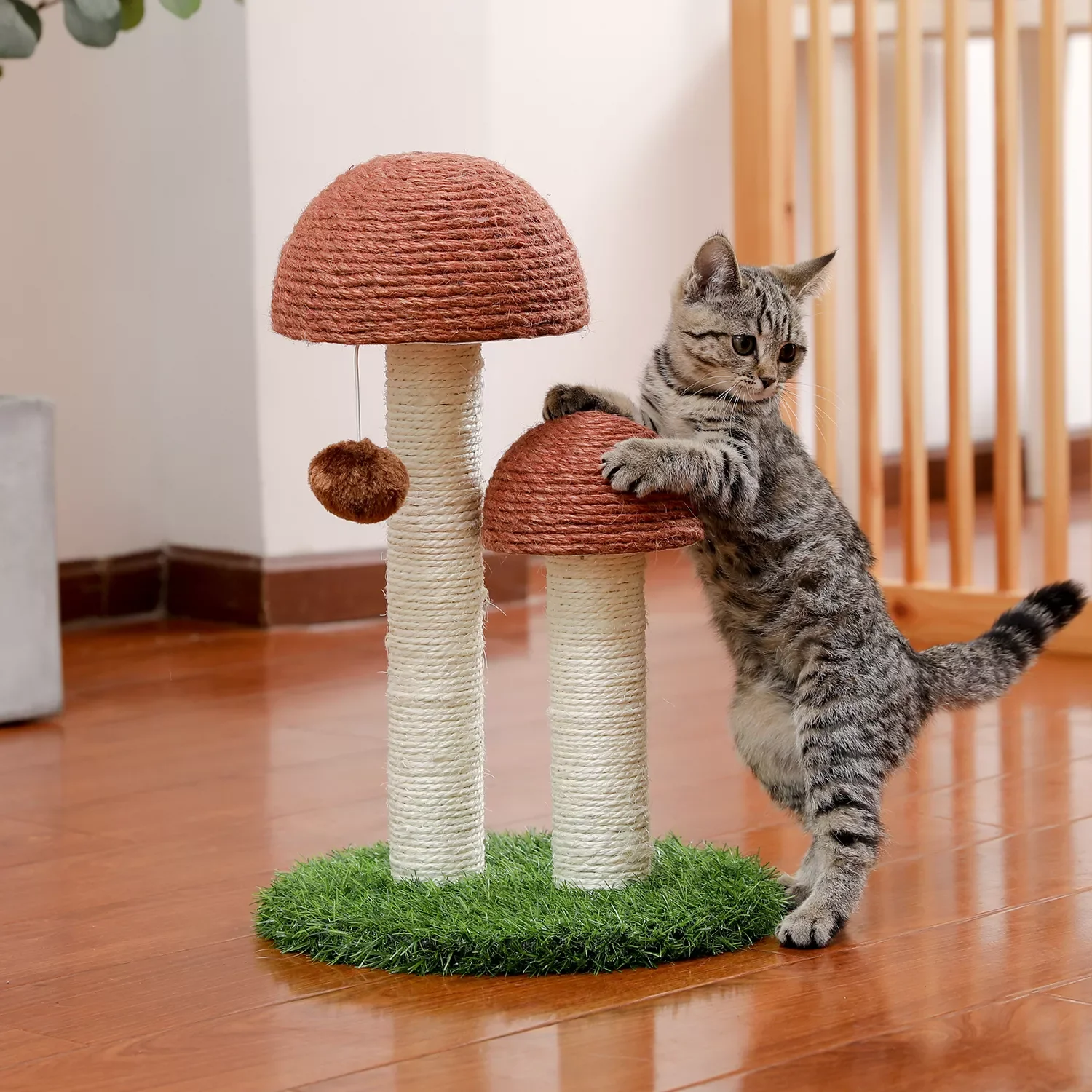 

2022New Cat Scratcher Mushroom Funny Kitten Double Scratching Sisal Posts Cat Training Toys for Kittens and Cats with Hanging ba
