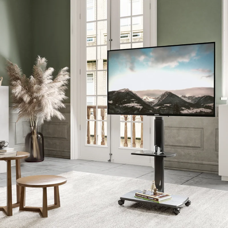 With Lockable Wheels For Corner, Fit 32- 65 Inch Tvs, Modern