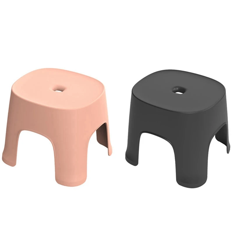 

2 Pcs Small Bench Anti-Skid Coffee Table Plastic Simple Stool Adult Thickening Children's Stool, Pink & Blac