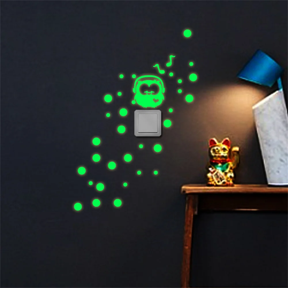 

Cute Home Cat Wall Switch Sticker Night Light Fluorescent Bedroom Mural Decal Wall Stickers Diy Luminous Cartoon