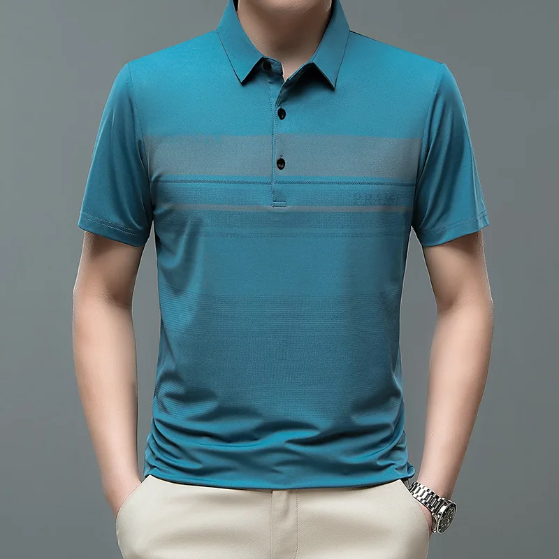 

Golf Men's New Summer Polo Shirt Ice Silk Elastic Polo Neck Short Sleeve T-shirt Business Casual Wear