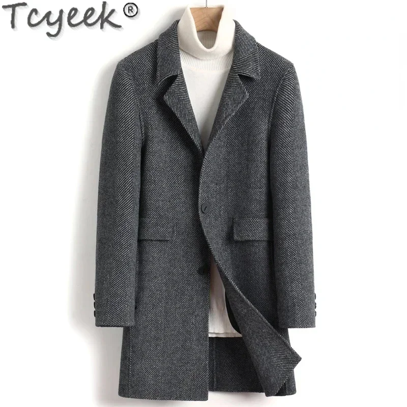 Модная зимняя Мужская двухсторонняя шерстяная куртка Tcyeek утепленный шерстяной