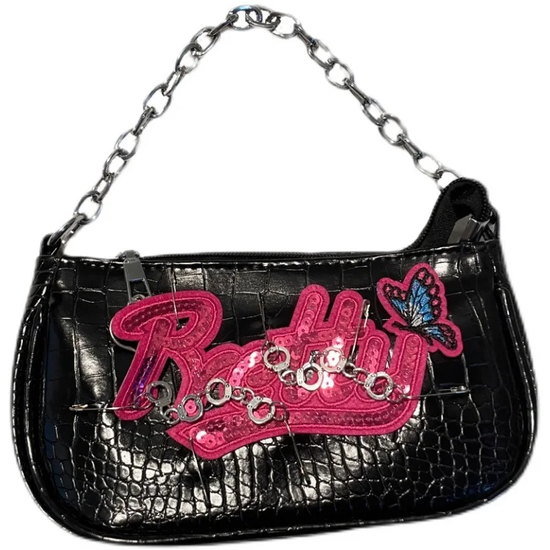 

Harajuku Gothic Shoulder Bag Sequin Letter Crocodile Pattern Crossbody Bags Designer Handbag Shopping Purse Pouch Wallet