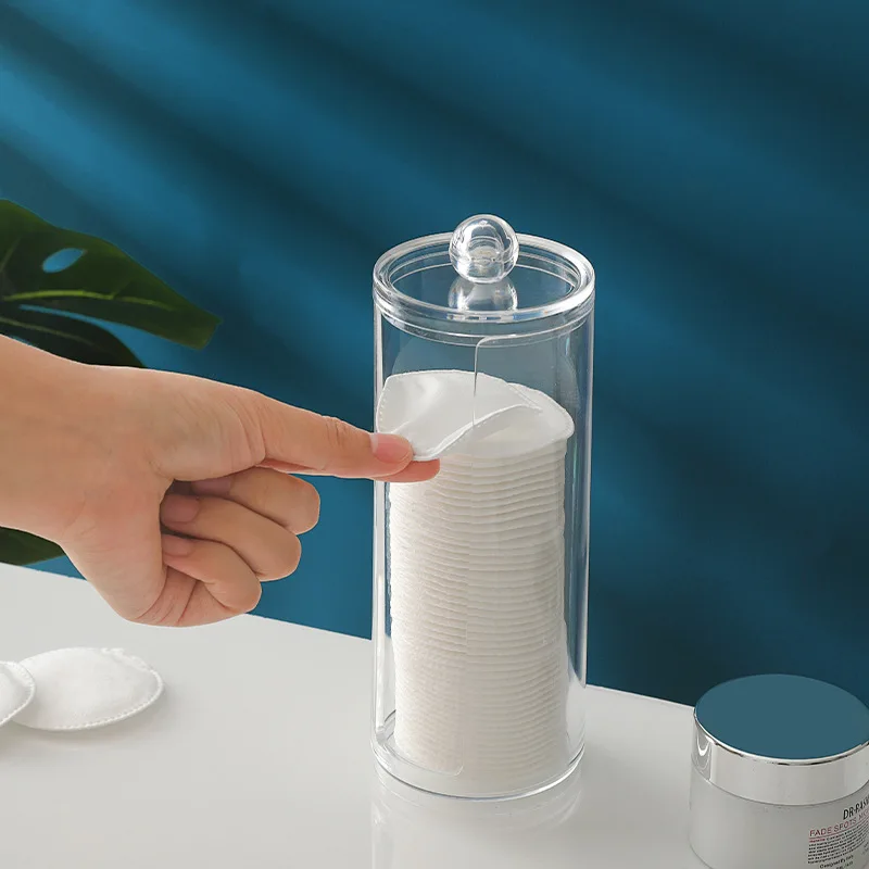 

1Pc Acrylic Makeup Cotton Pads Storage Box Desktop Transparent Round Cosmetic Organizer Jewelry Swabs Sundries Holder Container