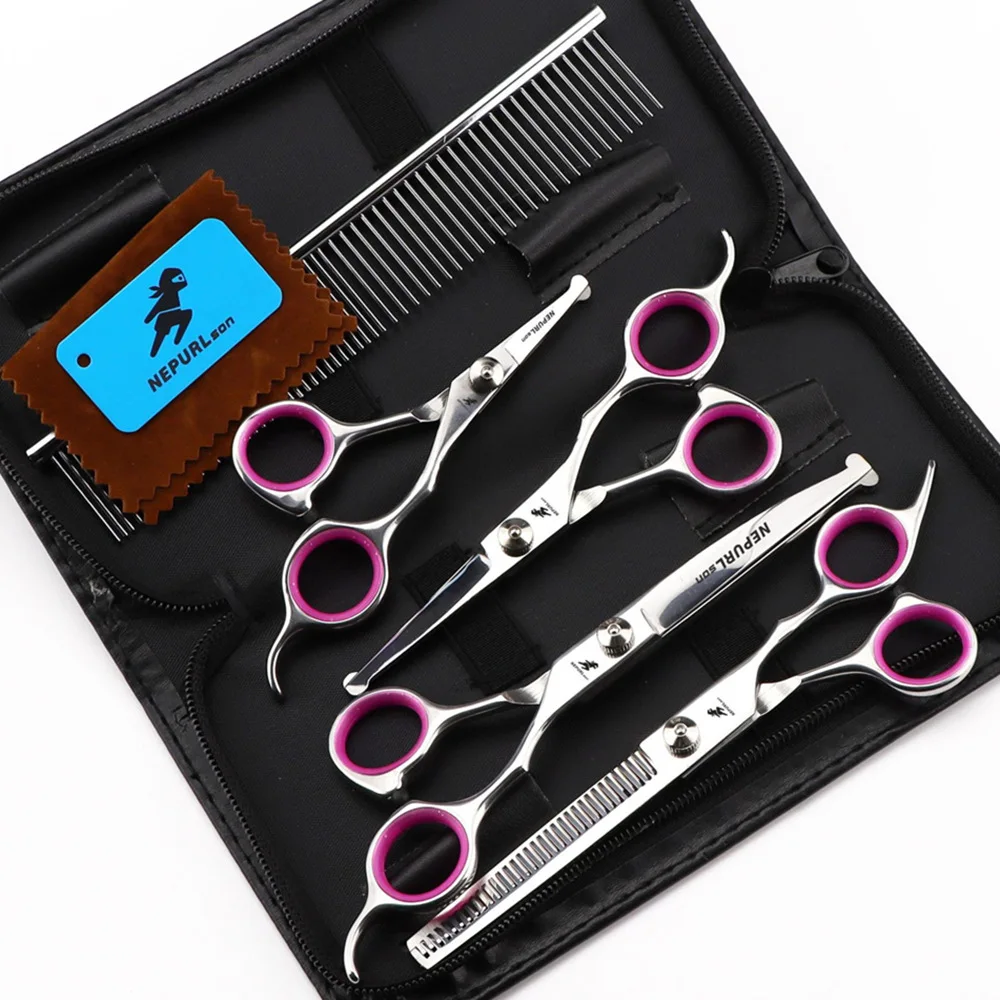 

Shears Dog Hair Grooming Scissors Cutting Stainless Tools Steel Safety Head Pet Tips Thinning Kit Round Curved Scissors Set Pets