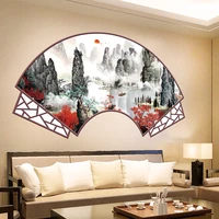 shijuehezi chinese style mountains wall stickers diy fan shaped landscape mural decals for living room bedroom home decoration