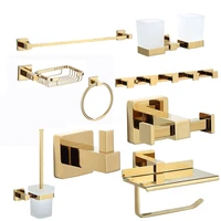 luxury golden bathroom brass hardware towel rack paper holder toilet brush holder towel holder hook row hook activity bar