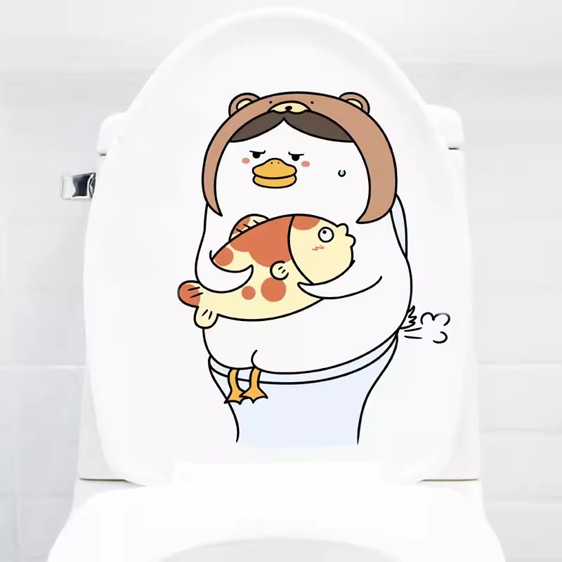 

T723#Cartoon Duck Wall Sticker Bathroom Toilet Decor Living Room Cabinet Home Decoration Decals Beautify Self Adhesive Mural