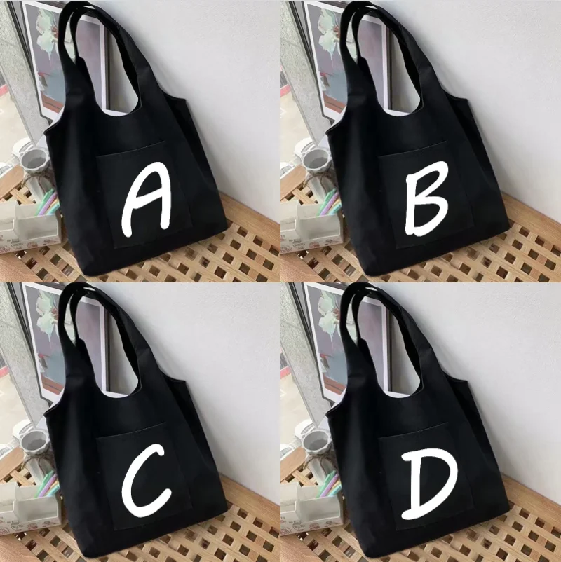 

Simple White Letter Print Shoulder Bag Harajuku Style Shopper Dropshipping Large Capacity Canvas Tote Large Capacity Canvas Bag