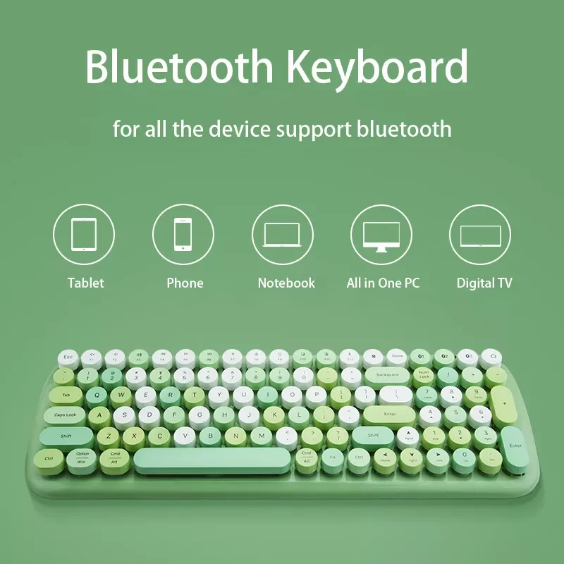 Comb Wireless Keyboard Mouse Comb Bluetooth /2.4G USB Keyboard for Laptop Notebook Round Punk Key Candy Green Keyboard Set