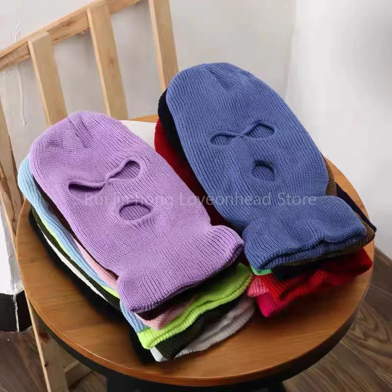 

3 Holes Full Face Cover Ski Mask Hats Balaclava Army Tactical CS Windproof Knit Beanies Motorcycle Helmet Winter Warm Unisex Cap