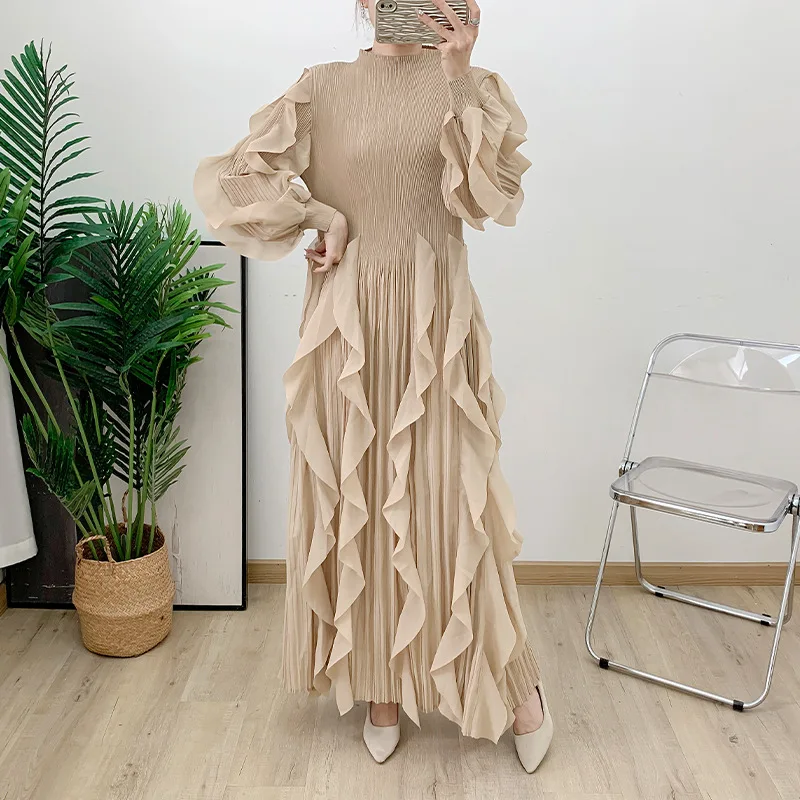 Miyake Новые платья 2025 Каскадные с рюшами Женские элегантные винтажные