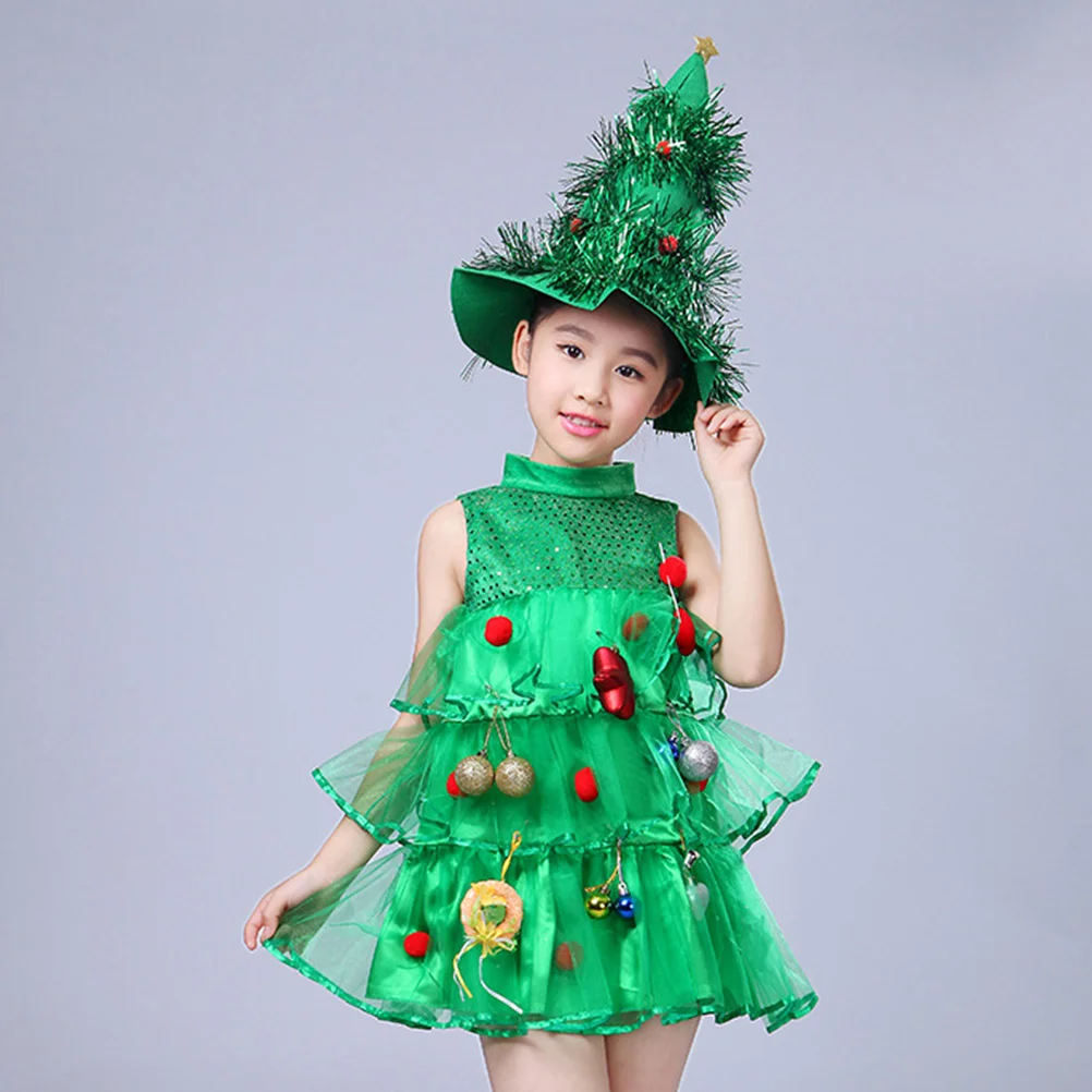 

Christmas Dress Costume Tree Children Hat Showcartoon Girl Green Performanceoutfit Costumeskids Fancycosplay Baby Party School