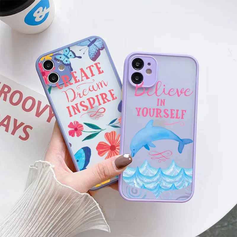 

Dolphin Butterfly Bird Flower Shells Phone Cases For Iphone 7 8 plus 12 13 Mini 11 14 Pro Max X XR XS Max Hard Shockproof Covers