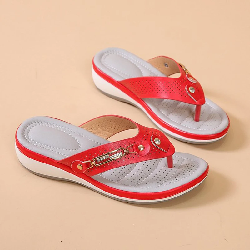 Women's Slippers Summer Sandals Women Outside Platform Leisure Flip Flops Fashion Metal Button Slides Shoes Wedge Beach