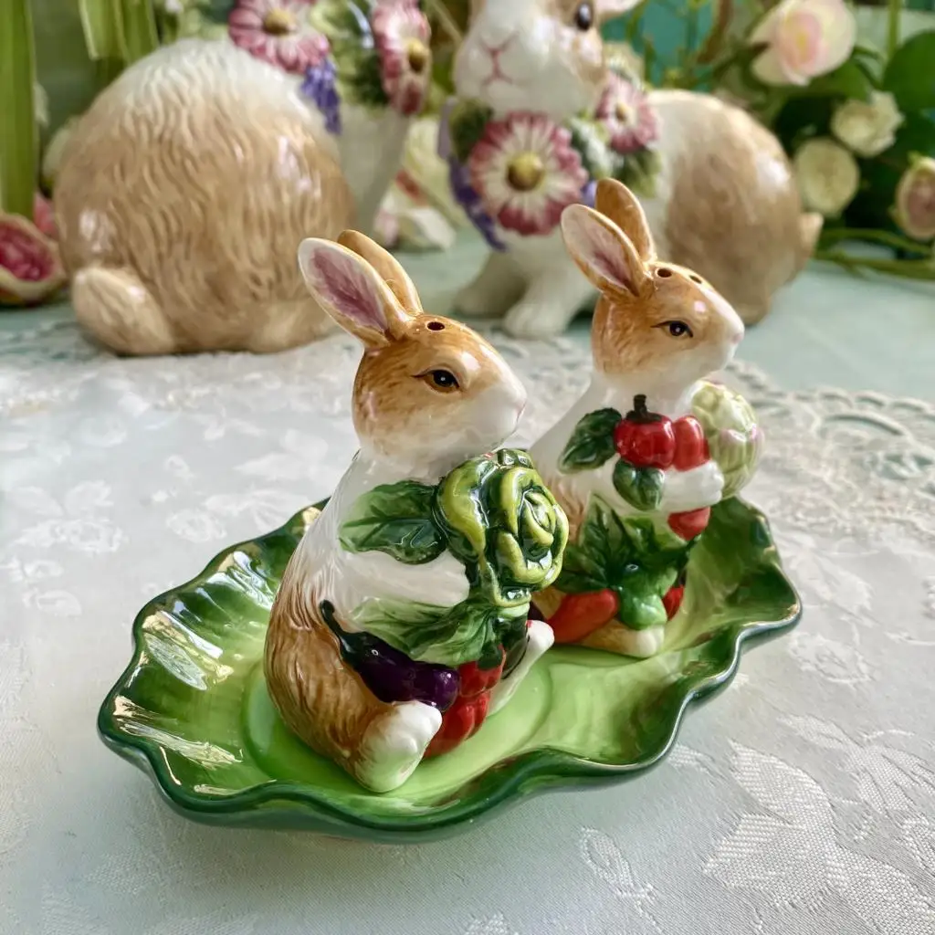 

Ceramic Rabbit Food Container Spice Jar Kitchen Seasoning Pot Home Decor Porcelain Figurines Salt And Pepper Cans Crafts