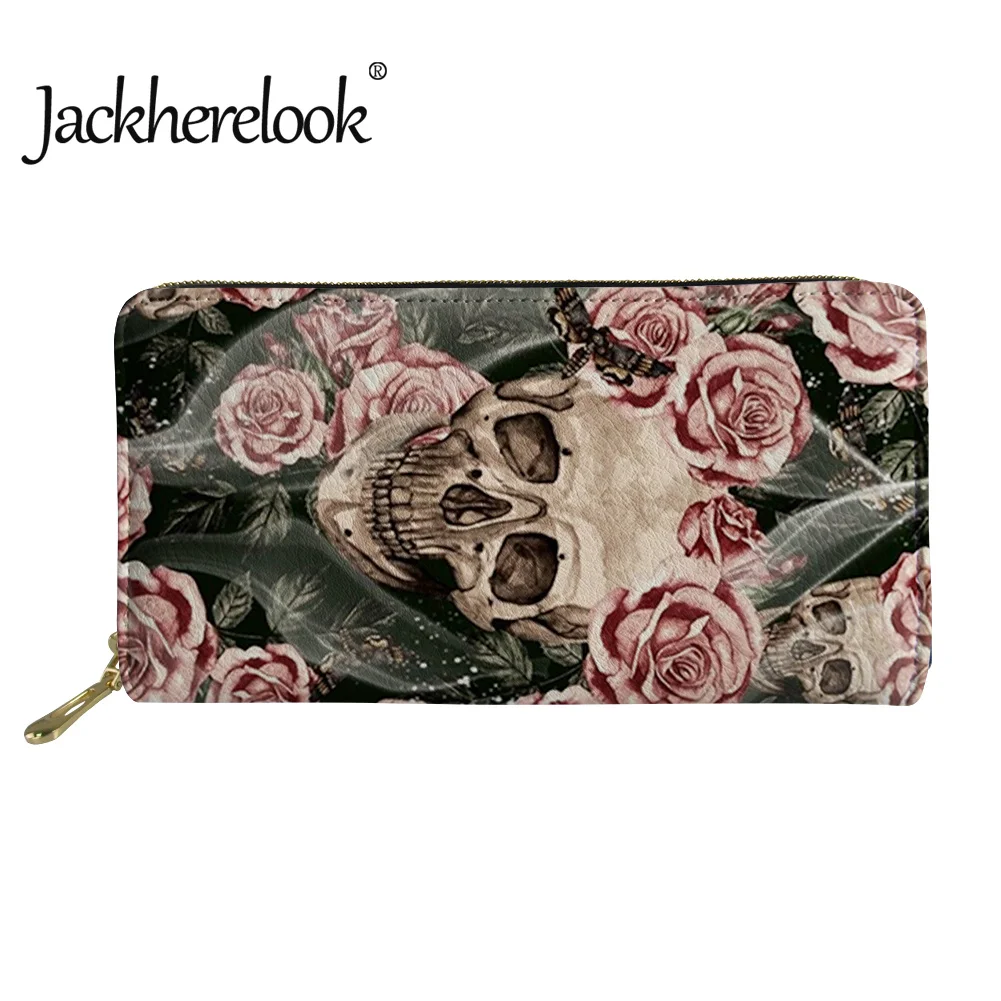 

Jackherelook, держатель для карт с рисунком черепа и цветов, модный клатч, кошелек для девочек, Роскошный кошелек для монет для женщин, женский кош...