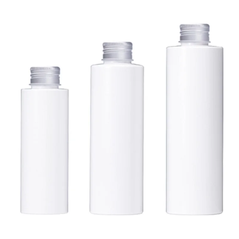 

100ML 150ML 200ML Empty White Plastic Bottle Silver Aluminum Screw Lid With Inner Plug Portable Refillable Packaging 20Pieces