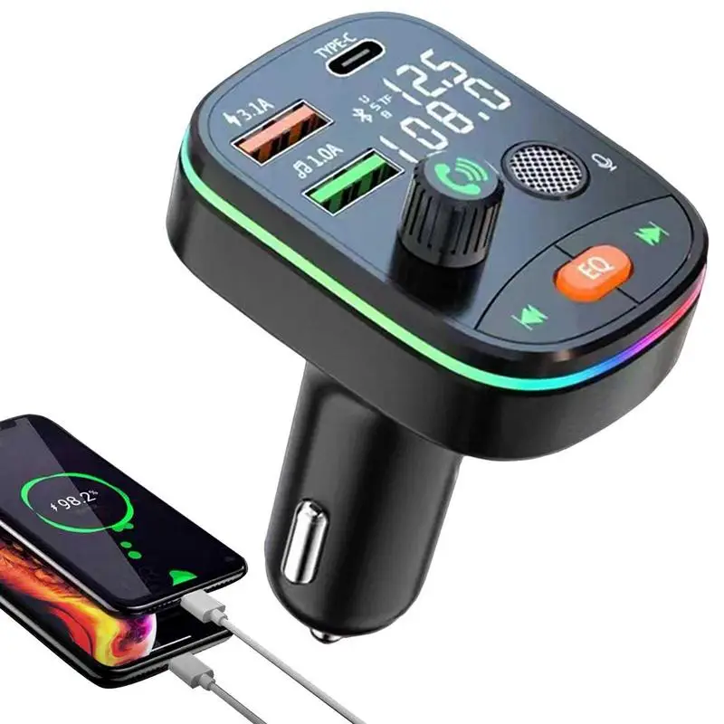 

Car Bluetooths 5.0 FM Transmitter 7 Color LED Backlit Bluetooths Car Adapter With QC3.0 Charging QC3.0 And Smart Dual USB Ports