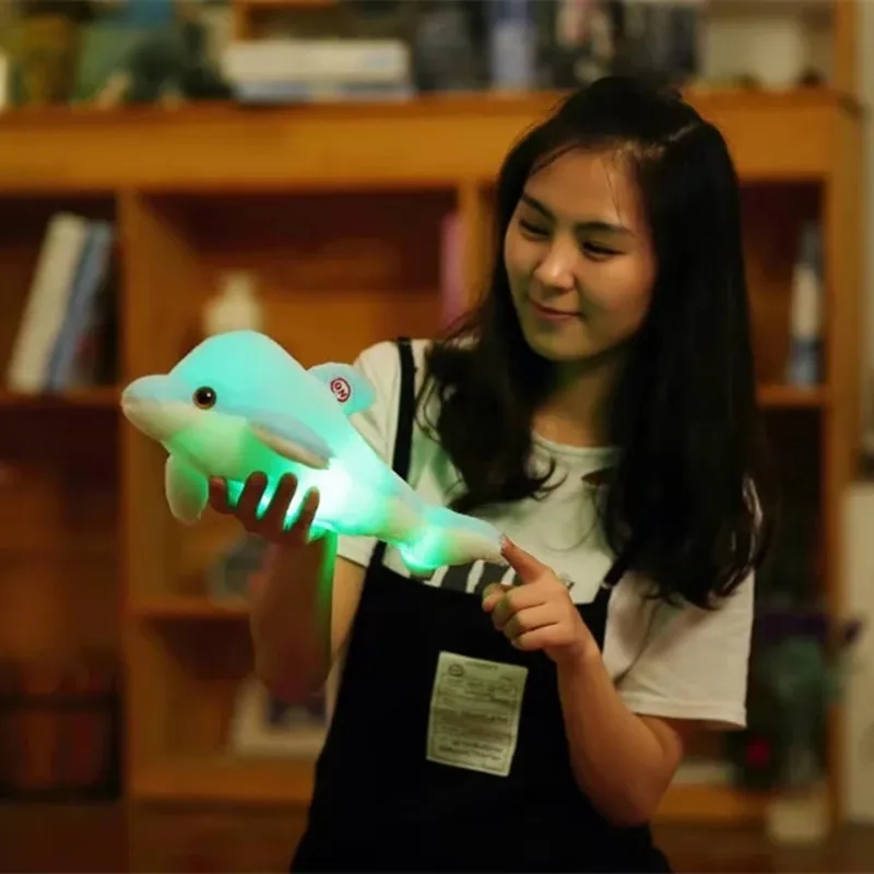 

35cm Creative Luminous Dolphin Doll Glowing LED Light Plush Animal Toys Colorful Doll Pillow Girl Kids Birthday Gift Home Decor