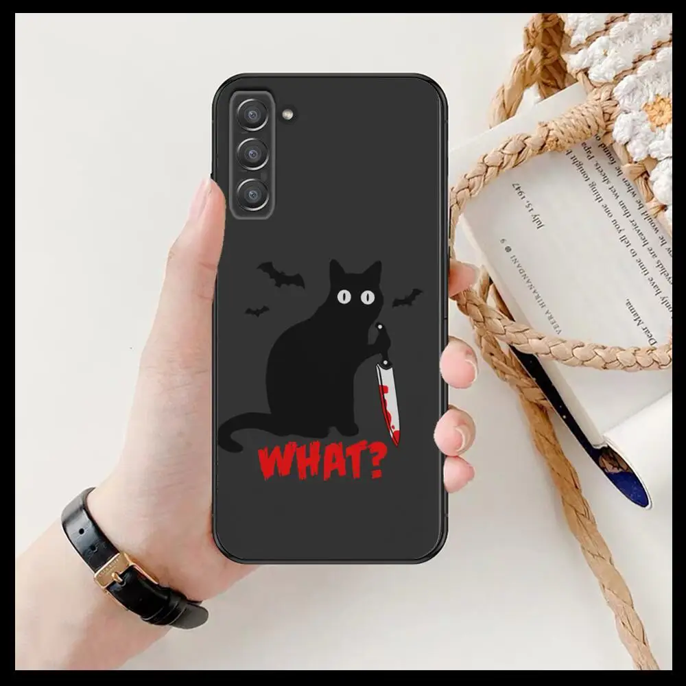 Funny Black Cat What Phone cover hull For SamSung Galaxy s6 s7 S8 S9 S10E S20 S21 S5 S30 Plus S20 fe 5G Lite Ultra Edge images - 6