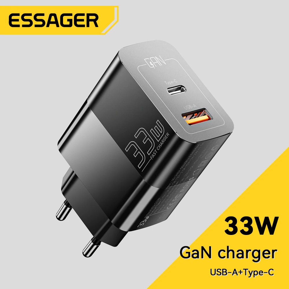 

Essager USB Type C Fast Charger 33W QC PD 3.0 Dual Port Mini Portable Adapter For IPhone 14 13 12 IPad Xiaomi Fast Wall Chargers