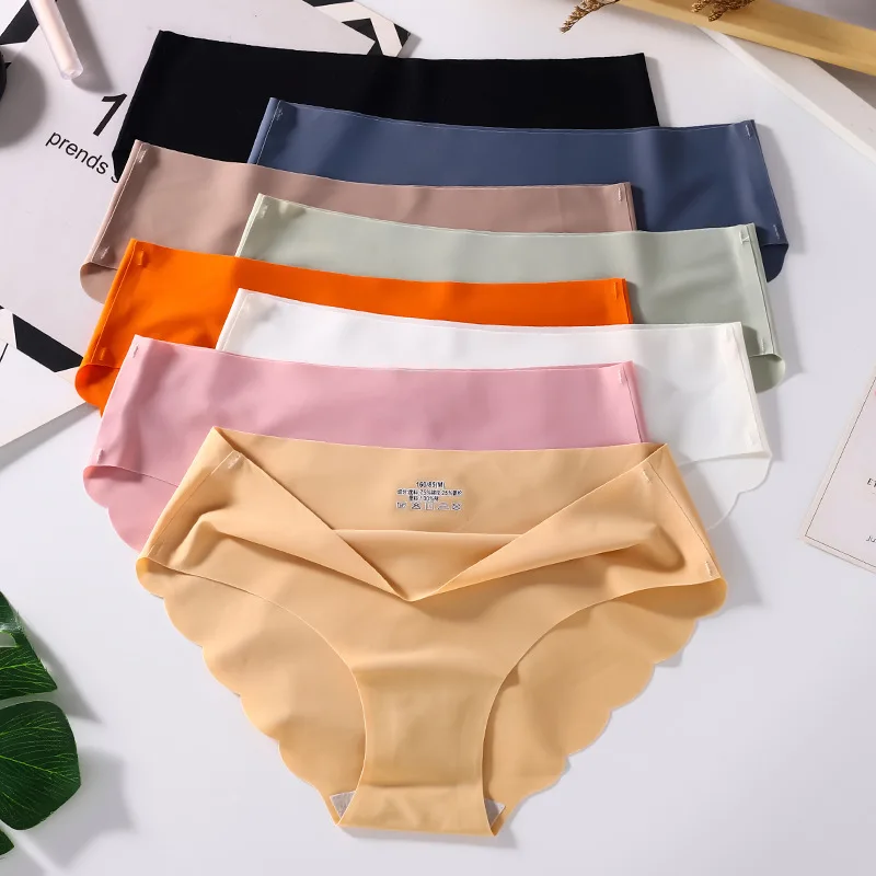 

2022 New Seamless Underwear Silk Women's Solid Color Panties Lady Ruffle Underpants Girls Briefs Smooth Panty Sexy Lingerie