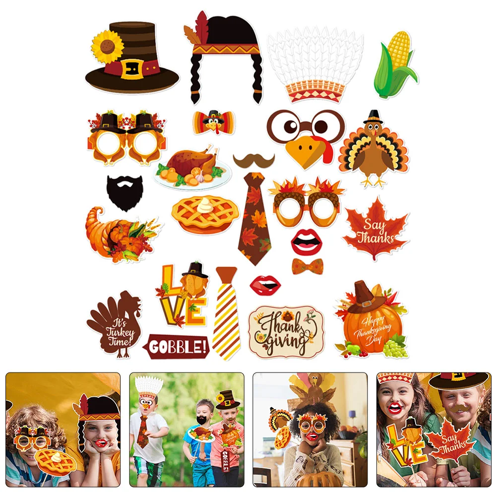 

25pcs Thanksgiving Party Hand-held Harvest Festival Harvest Festival Photo Booth Props Funny DIY Paper Taking Props Fall