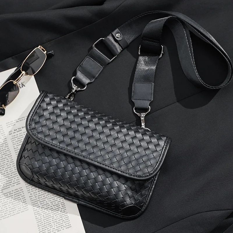 2023 New Fashion Hand-Woven Chest Bag Casual Small Square Bag Light Luxury Shoulder Bag Street Men's Bag Shoulder Bag