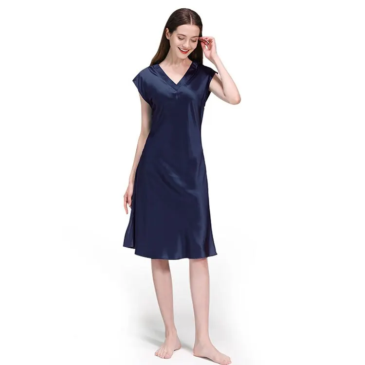 

Women Premium Mulbery Silk Pyjamas Summer Smooth V-Neck Sexy Thin Pyjamas Female High Quality Silk Charmeuse Causal Dresses