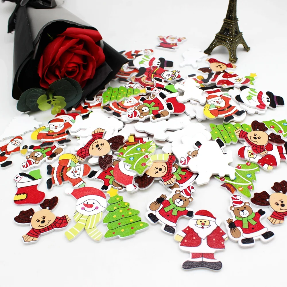 

30pcs/lot Wood Christmas Ornaments Pendant Paste ornaments Gifts Elk Deer Xmas Tree New Year Party Decorations for Home