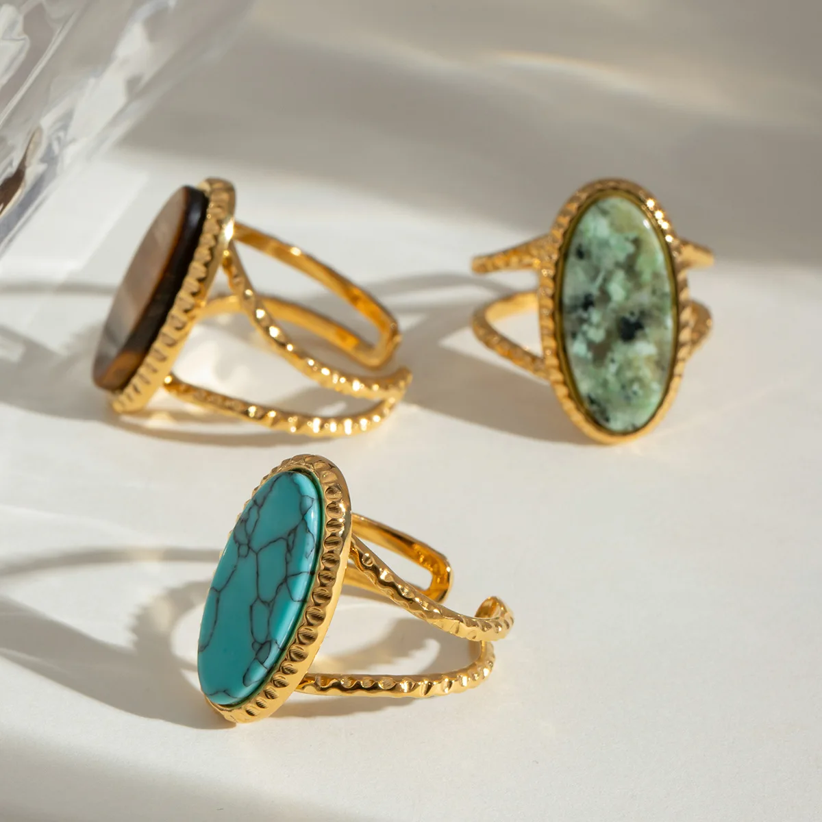 Винтажные открытые кольца из нержавеющей стали с натуральным камнем для женщин