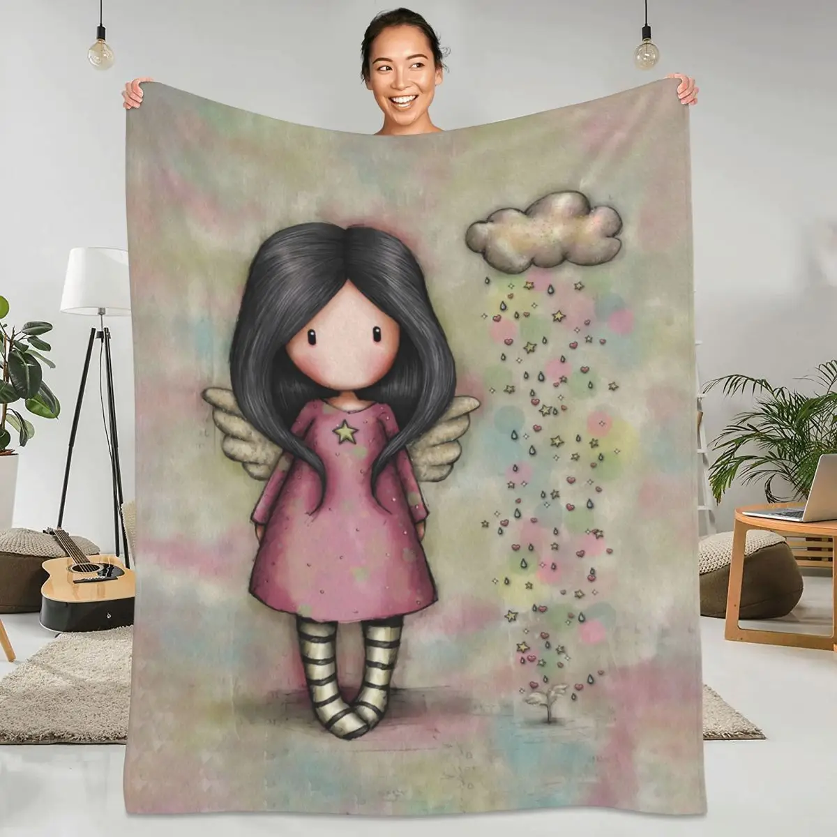 

Одеяло каваи в сантоле Gorjuss, Фланелевое постельное белье с маленькими крыльями для путешествий и офиса, очень теплая кровать, покрывало на заказ, подарок