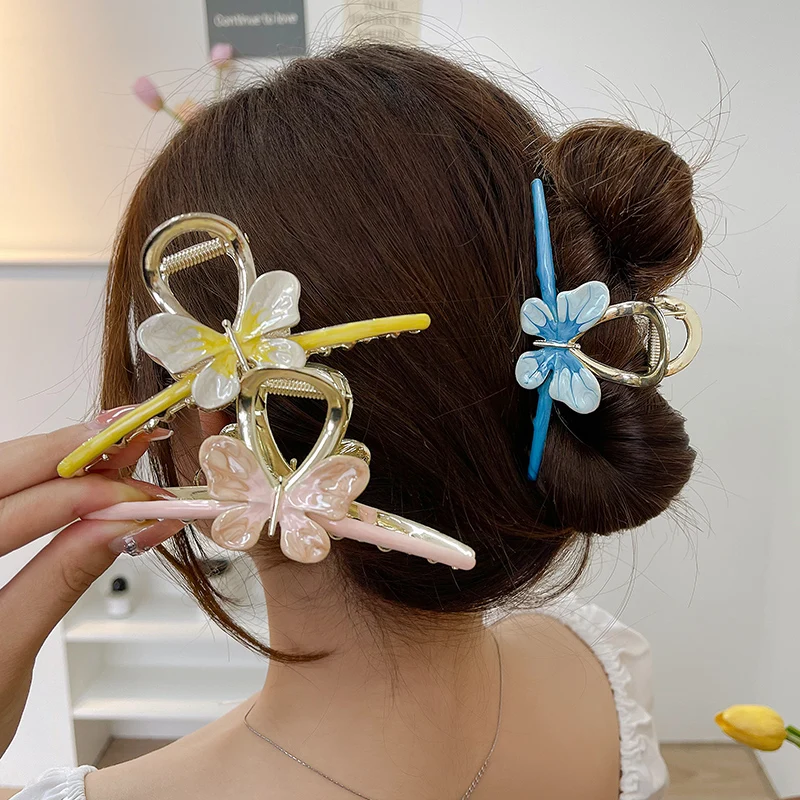 

Korean Style Influencer Metal Hairpin Female Back Head Shark Clip Oil Dripping Butterfly New Classy Headdress