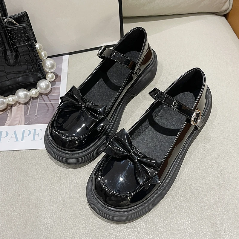 

Женские туфли на толстом каблуке, новинка 2023, обувь на толстой подошве с бантом, туфли-лодочки для девушек в колледже, японский Униформа JK, кожаные туфли