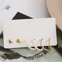3pcsset simple heart stud earrings creative retro personality digital c shaped pearl earrings fashion jewelry 2020