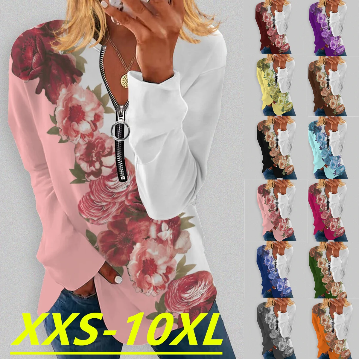 

Осень/Зима 2022 модный Женский Повседневный Топ большого размера с принтом бабочки на молнии с круглым вырезом и длинным рукавом