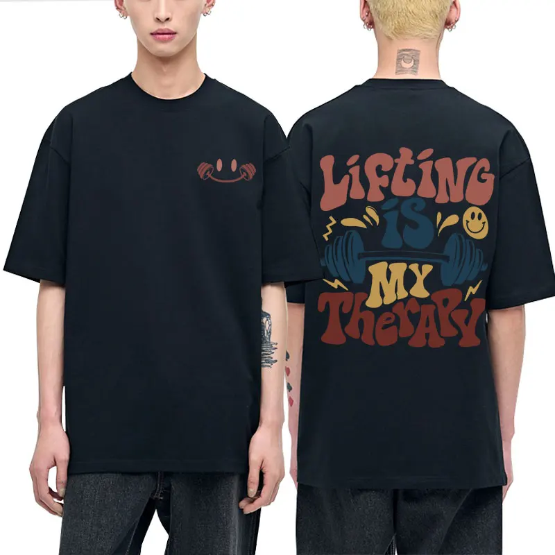 Футболка Lifting Is My Therary для тренажерного зала и фитнеса с чехлом мужчин женщин