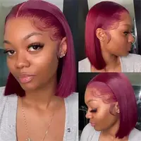Short Bob Wigs for Women Red Burgundy Human Hair Lace Front Wigs with Baby Hair Pre plucked Frontal and Bleached Knots 13x1 Wig