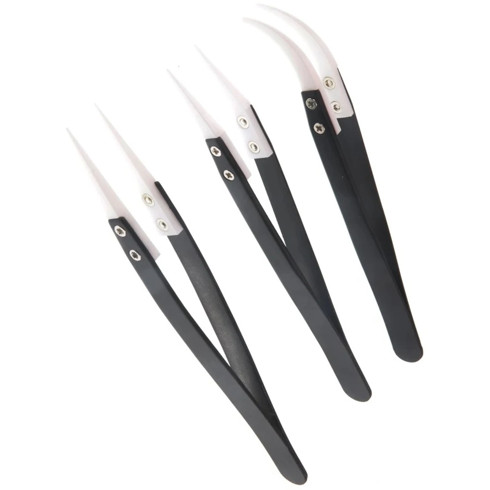 

3pcs 35-140mm Non Conductive Ceramic Tweezers Anti-Static Reverse Tweezers Heat Resistant Silver And Black Durable