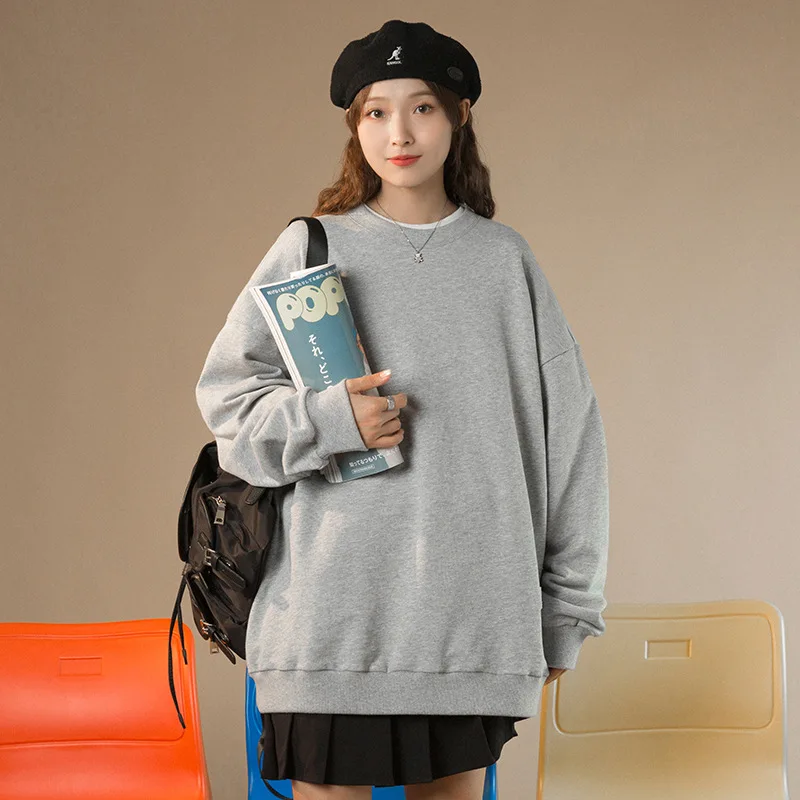 

Miosheal Korssion Spring and Autumn New Japanese Loose Solid Color Couples Round Neck Pullover Sweater