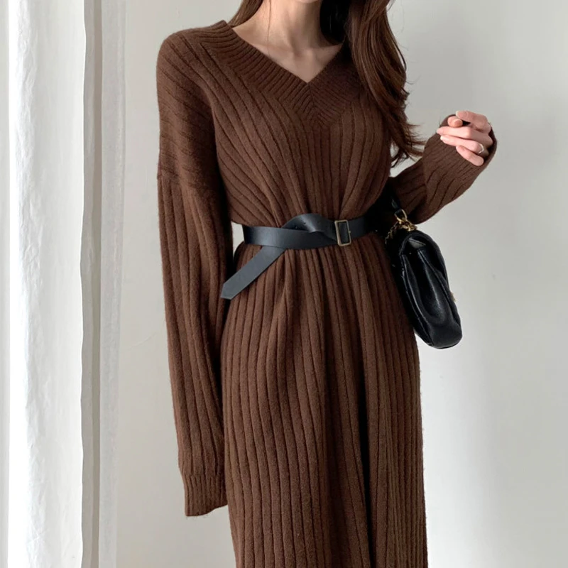 

2021 New spring Autumn Sweater Dress Women Winter Long Sleeve Sweaters Knitted Dresses Loose Maxi Oversize Knitting Robe Vestido