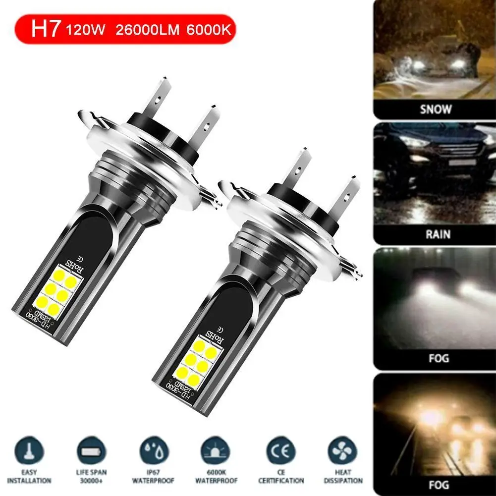 1pcs H1/H3/H4/H7H11 LED Headlight Bulb Beam Kit 12V 120W High Power LED Car Light Headlamp 6000K Auto Headlight Bulbs