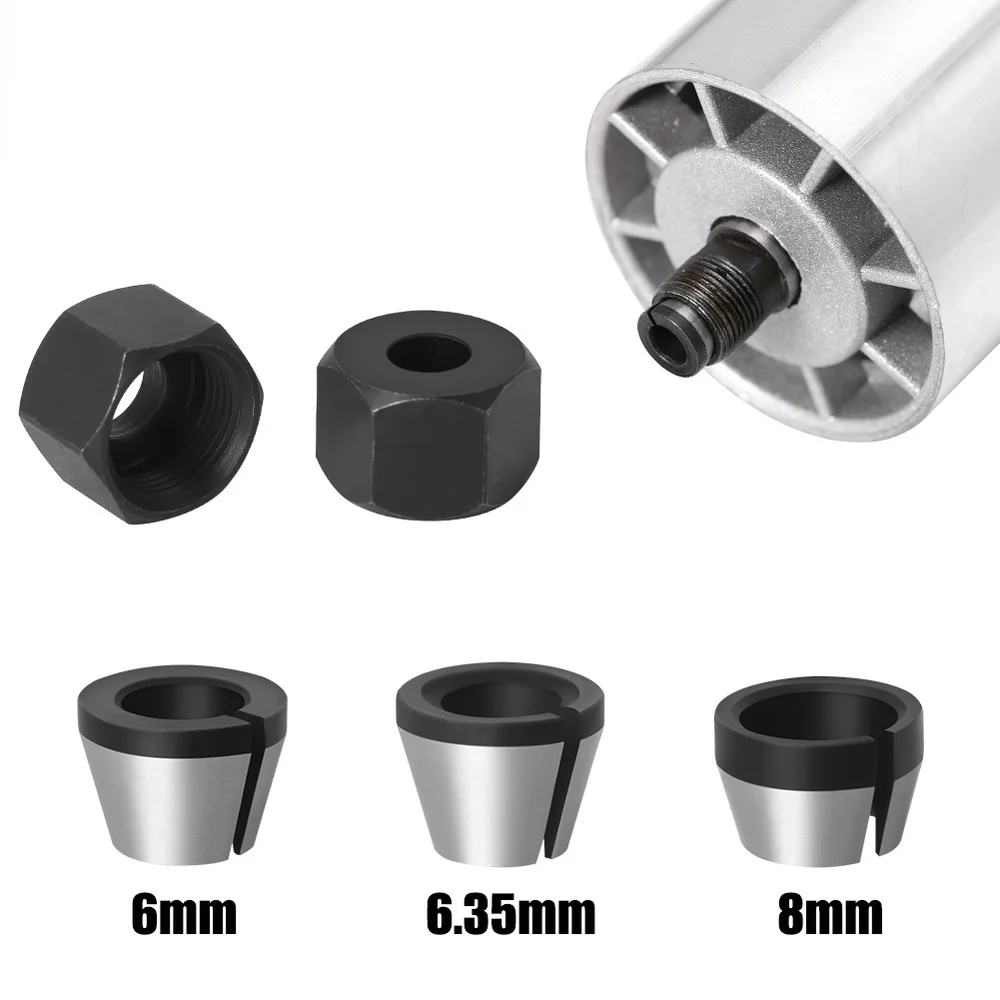 

2pcs Set 6mm or 6.35mm or 8mm Collet Chuck with Nut Engraving Trimming Machine Electric Router Milling Cutter Accessories