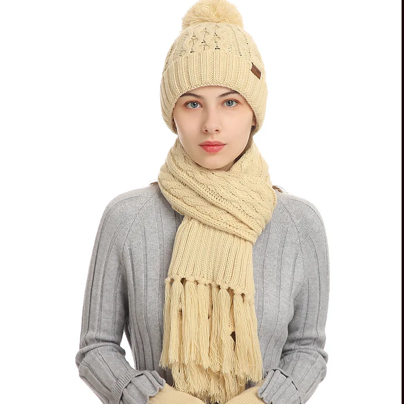 

2022 New Winter Women Warm Gloves Scarf Hat Set Beanie Fashion Popular Outdoor Sports Hats for Women Scarf Touch Screen Gloves