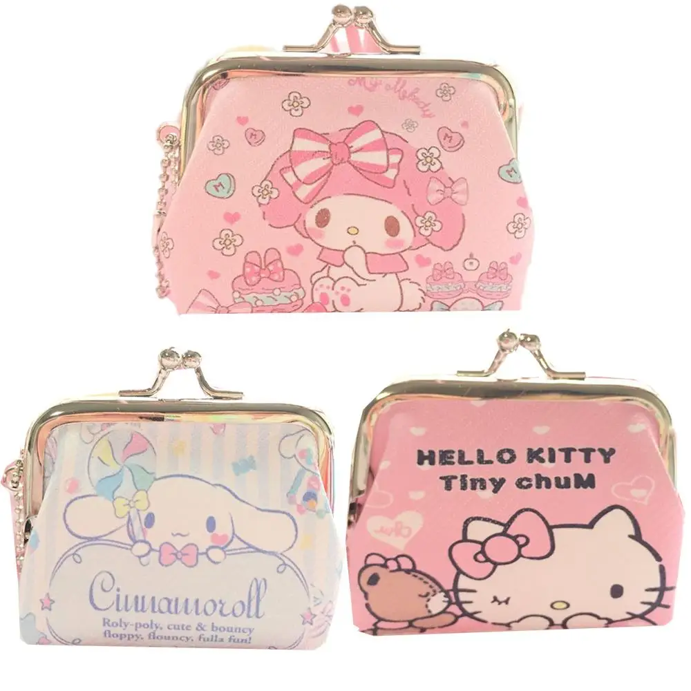 

Anime Cartoon Sanrioed Kt Cat Melody Cinnamoroll Wallet Purse Coin Holder Kawaii Iron Buckle Headphone Bag Key Storage Pouch Toy