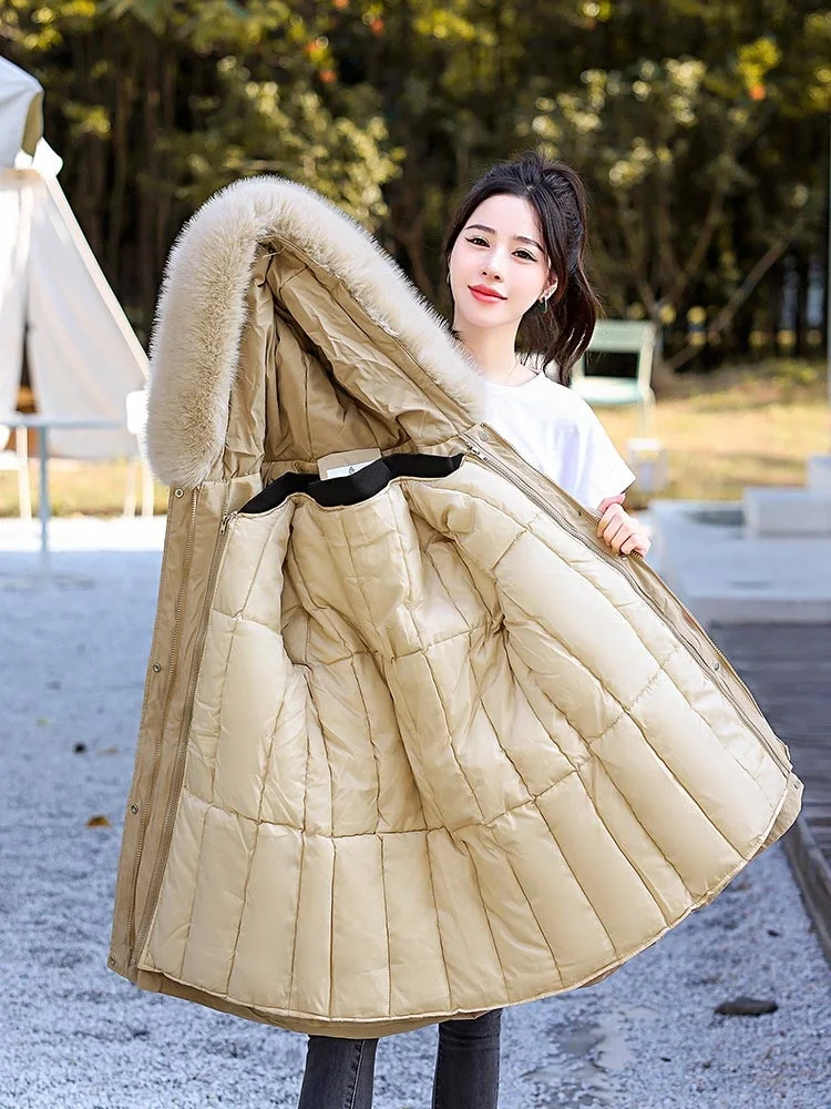 -30 Degrees Snow Wear Medium Long Parkas Winter Jacket Women Removable Lining Hooded Clothes Female Winter Coat Women